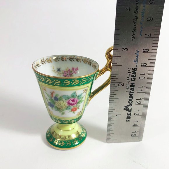 EUC Small Demitasse Cup 1 oz Size Gold Tone Handle & Trim Floral Design - Picture 9 of 9